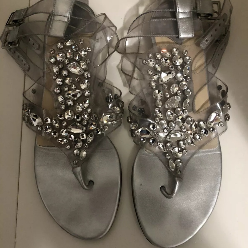 Jimmy Choo Flat Sandal PVC with silver crystals 37.5